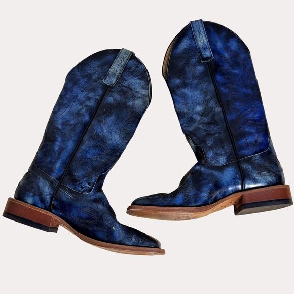 Horse Power HP Mens Cowboy Western Boots Leather Blue 8 D bv - Picture 2 of 11